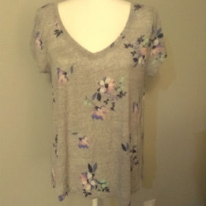 Floral, V-neck, T-shirt